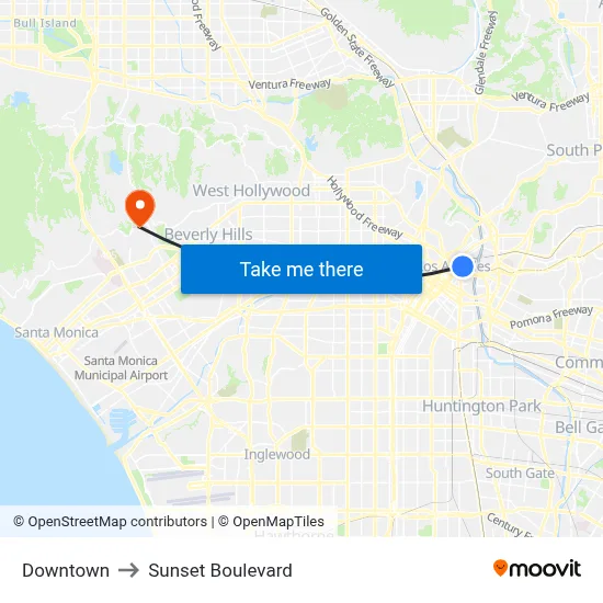 Downtown to Sunset Boulevard map