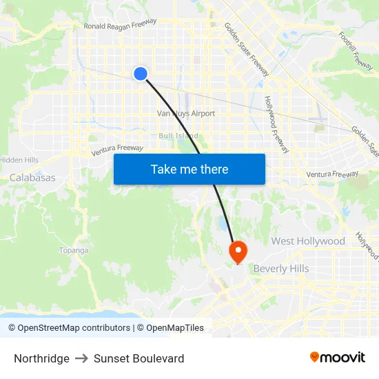 Northridge to Sunset Boulevard map