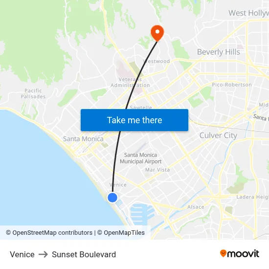 Venice to Sunset Boulevard map