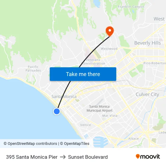 395 Santa Monica Pier to Sunset Boulevard map