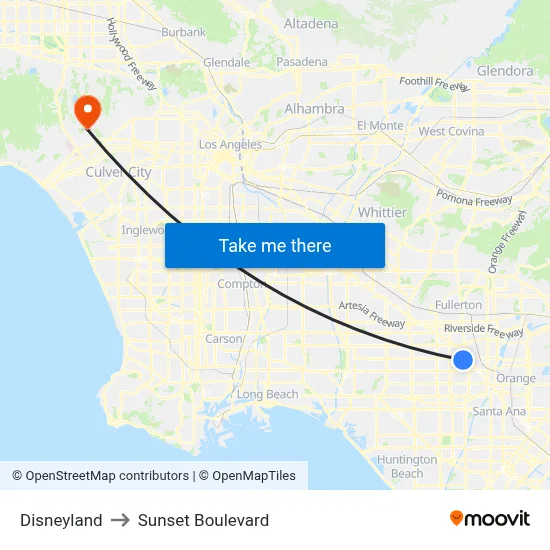 Disneyland to Sunset Boulevard map