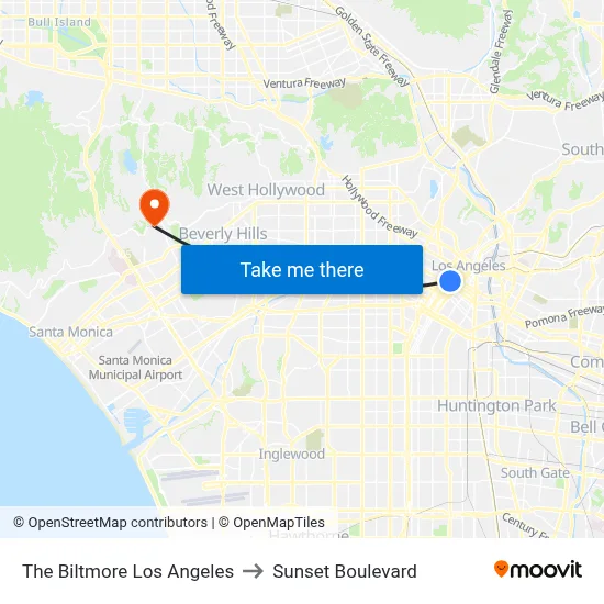 The Biltmore Los Angeles to Sunset Boulevard map