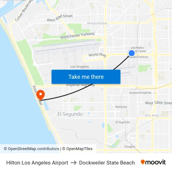 Hilton Los Angeles Airport to Dockweiler State Beach map
