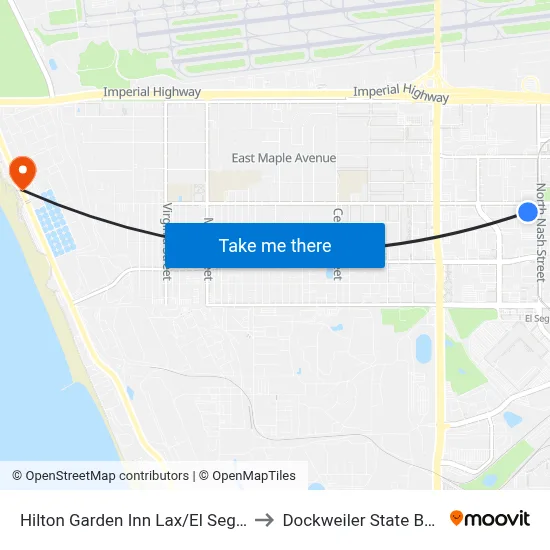 Hilton Garden Inn Lax/El Segundo to Dockweiler State Beach map
