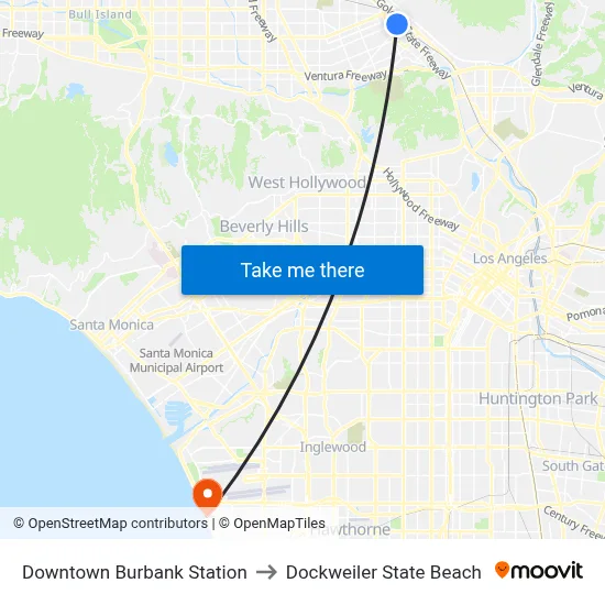 Downtown Burbank Station to Dockweiler State Beach map
