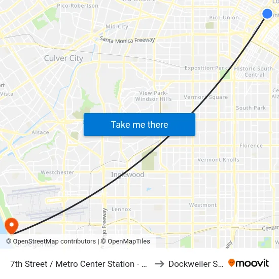 7th Street / Metro Center Station - Metro Red & Purple Lines to Dockweiler State Beach map