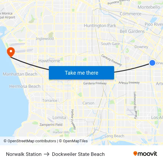 Norwalk Station to Dockweiler State Beach map