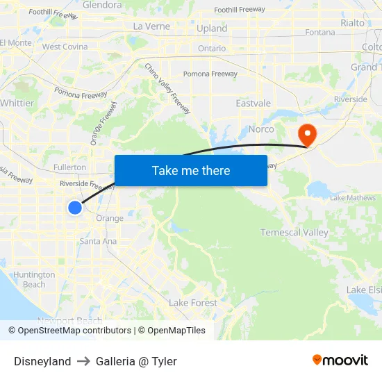Disneyland to Galleria @ Tyler map