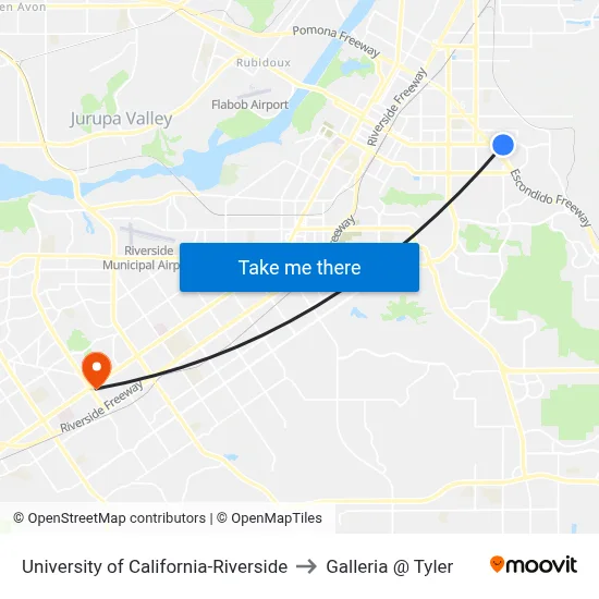 University of California-Riverside to Galleria @ Tyler map