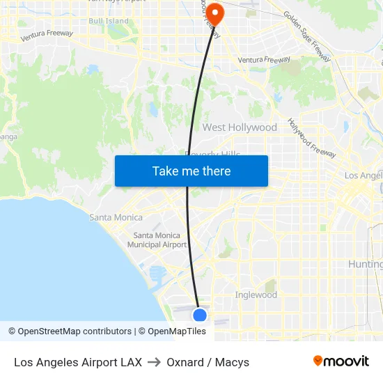 Los Angeles Airport LAX to Oxnard / Macys map