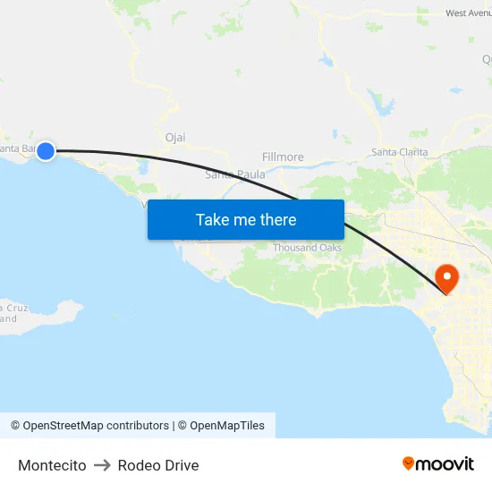 Montecito to Rodeo Drive map