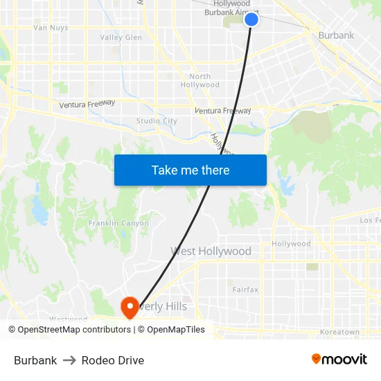 Burbank to Rodeo Drive map