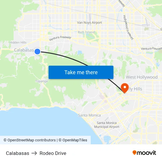Calabasas to Rodeo Drive map