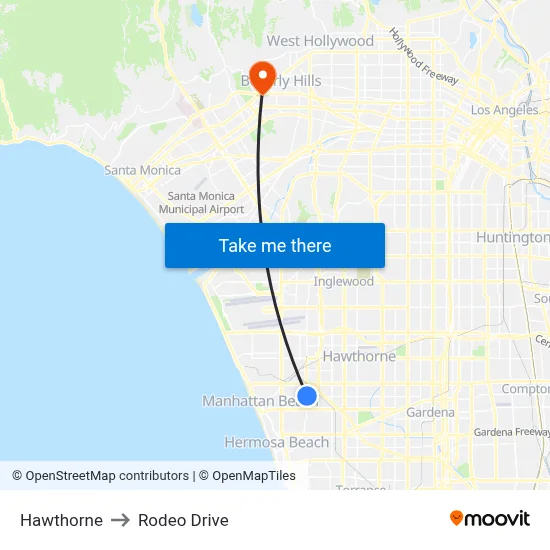 Hawthorne to Rodeo Drive map
