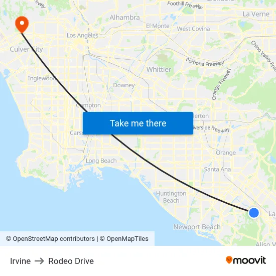 Irvine to Rodeo Drive map