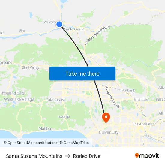 Santa Susana Mountains to Rodeo Drive map