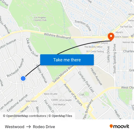 Westwood to Rodeo Drive map