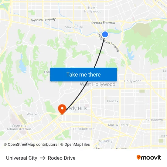 Universal City to Rodeo Drive map