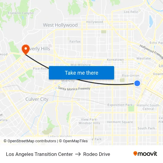Los Angeles Transition Center to Rodeo Drive map