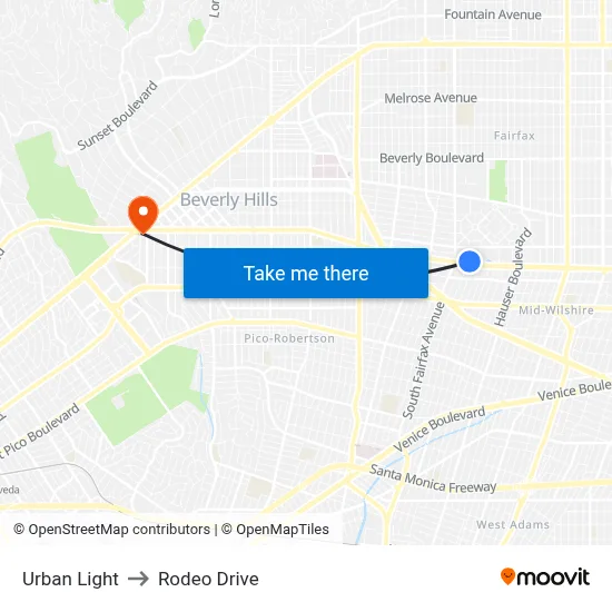 Urban Light to Rodeo Drive map