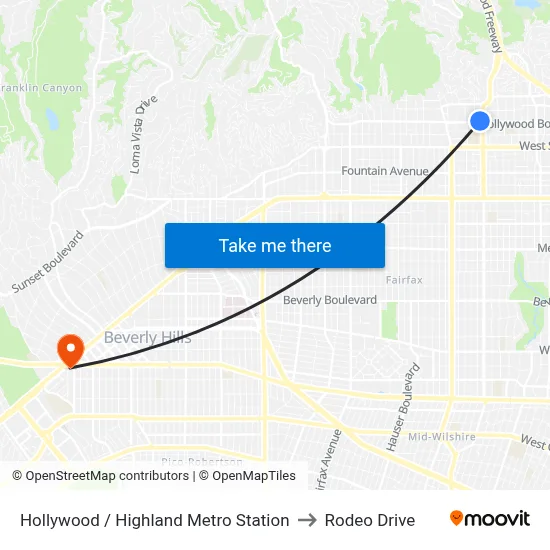 Hollywood / Highland Metro Station to Rodeo Drive map