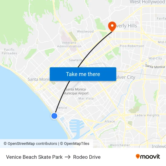 Venice Beach Skate Park to Rodeo Drive map
