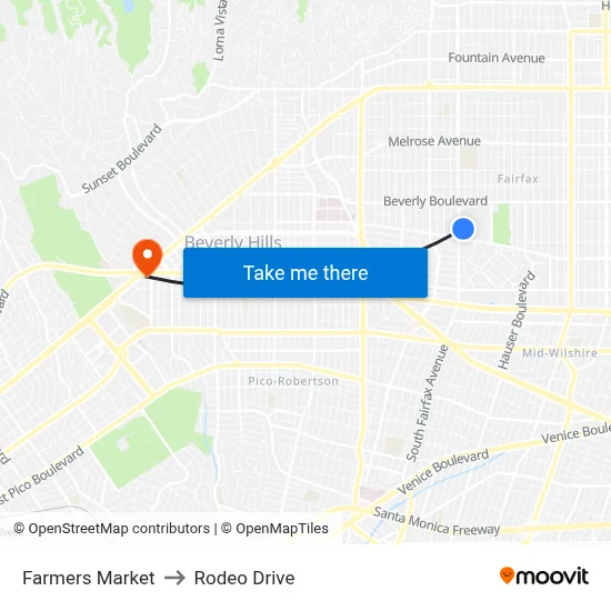 Farmers Market to Rodeo Drive map