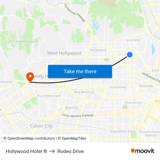 Hollywood Hotel ® to Rodeo Drive map