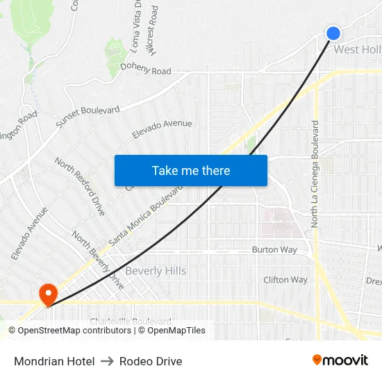 Mondrian Hotel to Rodeo Drive map