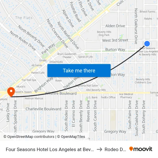 Four Seasons Hotel Los Angeles at Beverly Hills to Rodeo Drive map