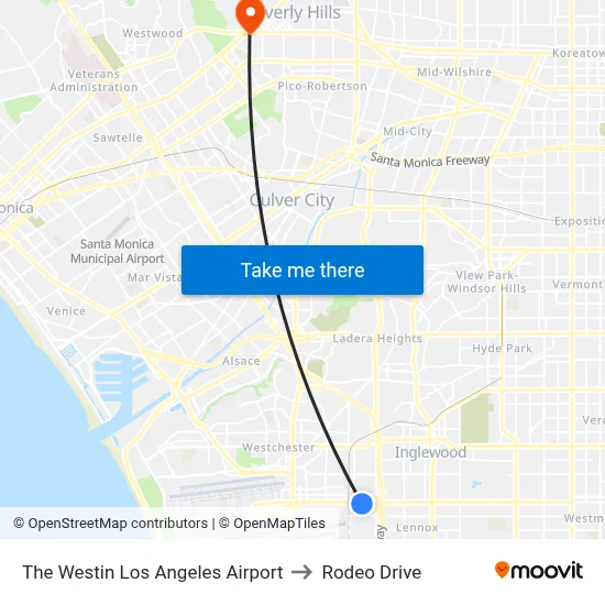 The Westin Los Angeles Airport to Rodeo Drive map