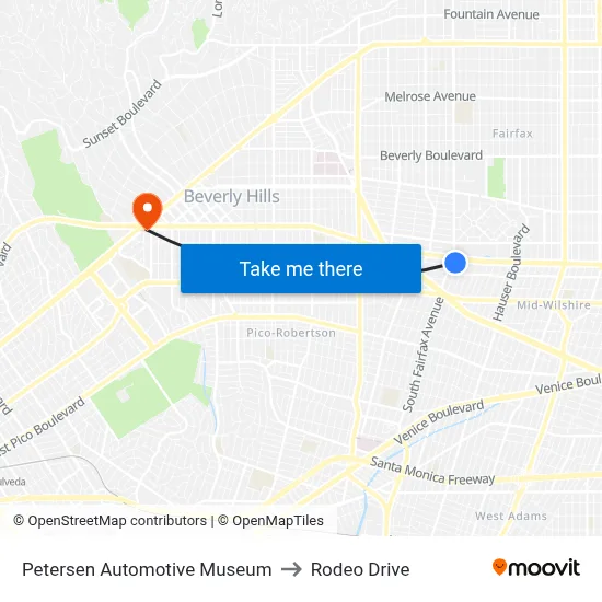 Petersen Automotive Museum‎ to Rodeo Drive map