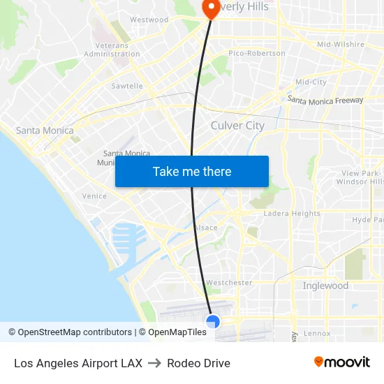 Los Angeles Airport LAX to Rodeo Drive map