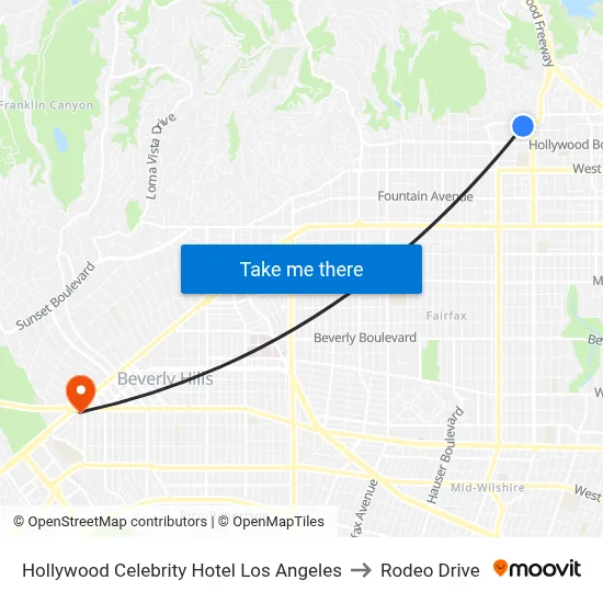 Hollywood Celebrity Hotel Los Angeles to Rodeo Drive map