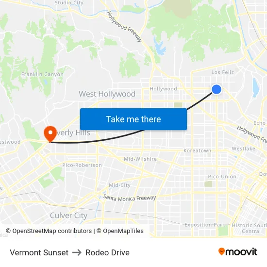 Vermont Sunset to Rodeo Drive map