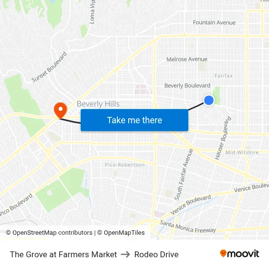 The Grove at Farmers Market to Rodeo Drive map