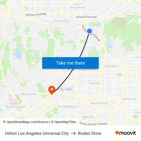 Hilton Los Angeles Universal City to Rodeo Drive map