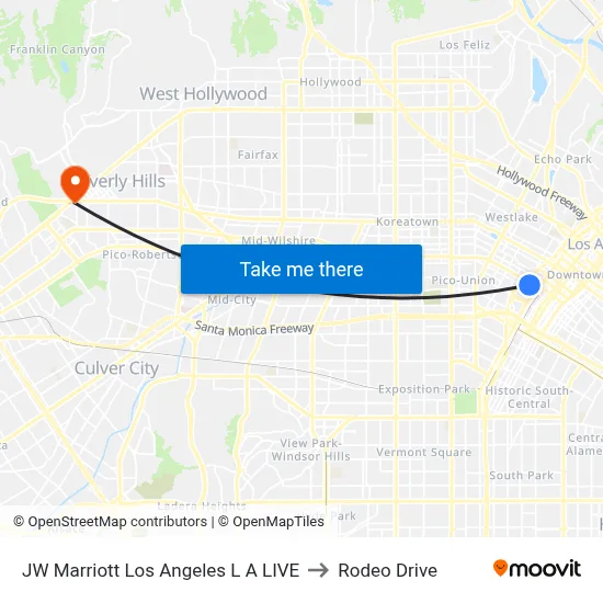 JW Marriott Los Angeles L A LIVE to Rodeo Drive map