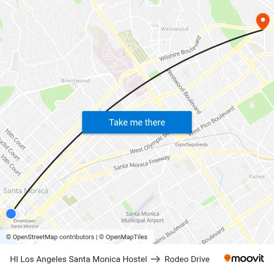 HI Los Angeles Santa Monica Hostel to Rodeo Drive map