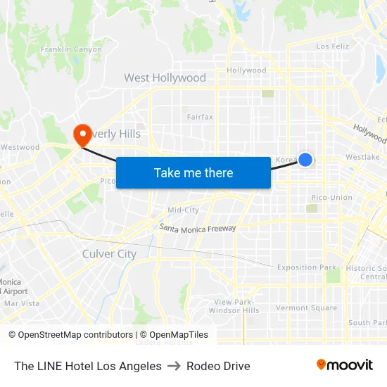 The LINE Hotel Los Angeles to Rodeo Drive map