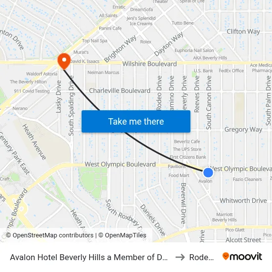 Avalon Hotel Beverly Hills a Member of Design Hotels Los Angeles to Rodeo Drive map