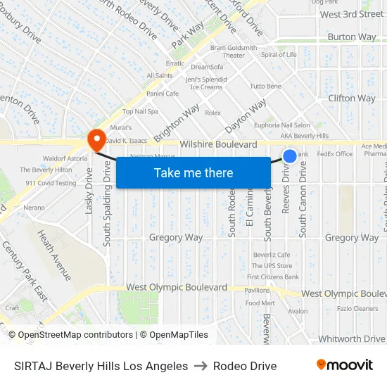 SIRTAJ Beverly Hills Los Angeles to Rodeo Drive map