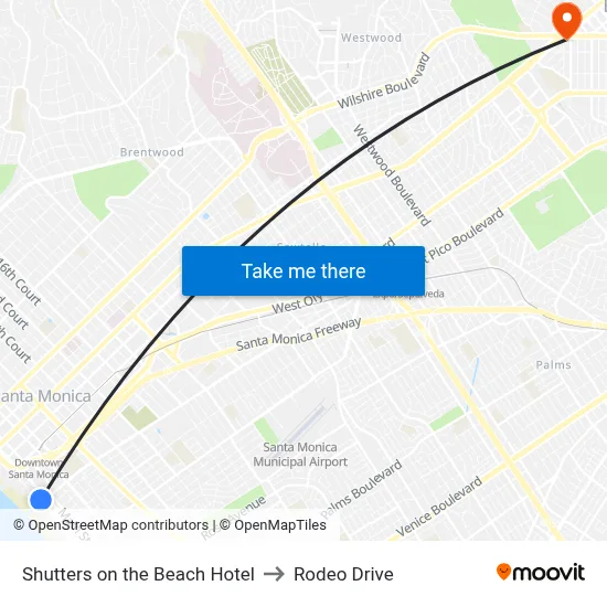Shutters on the Beach Hotel to Rodeo Drive map