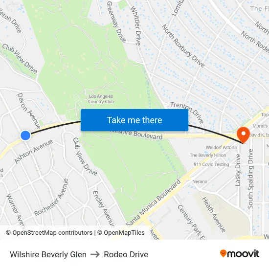 Wilshire Beverly Glen to Rodeo Drive map