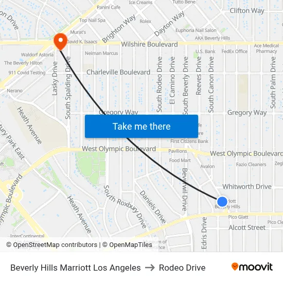 Beverly Hills Marriott Los Angeles to Rodeo Drive map