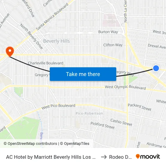 AC Hotel by Marriott Beverly Hills Los Angeles to Rodeo Drive map