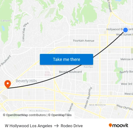 W Hollywood Los Angeles to Rodeo Drive map