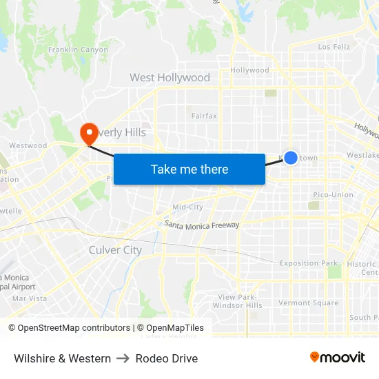 Wilshire & Western to Rodeo Drive map