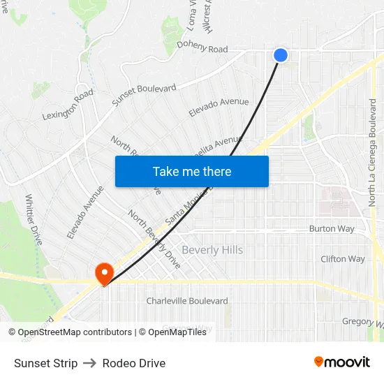 Sunset Strip to Rodeo Drive map
