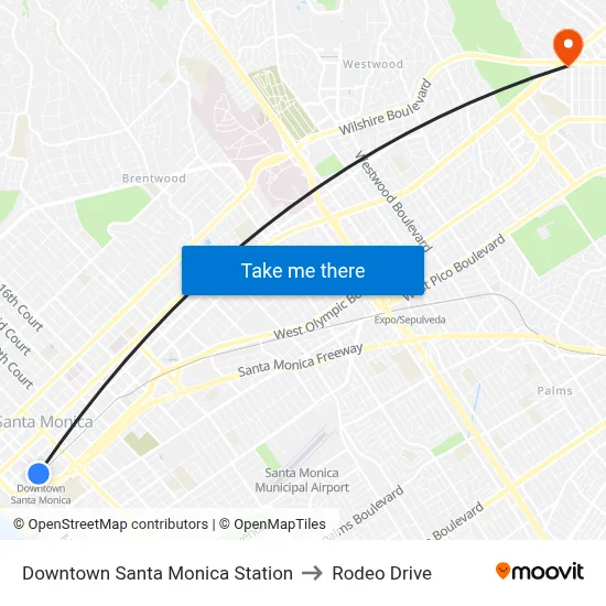 Downtown Santa Monica Station to Rodeo Drive map